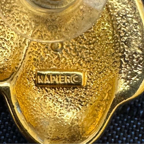 Vintage Napier Pink Enamel Layered Earrings | 1980s Gold Statement Jewelry - Picture 7 of 7